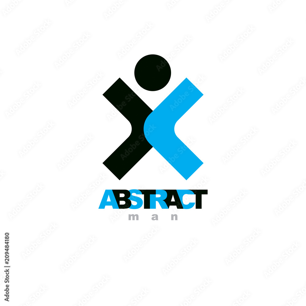 Vector illustration of joyful abstract individual with raised hands up. Liberty conceptual emblem. Happiness metaphor logotype. Business innovation idea creative symbol. Vector illustration of joyful abstract individual with raised hands up. Liberty conceptual emblem. Happiness metaphor logotype. Business innovation idea creative symbol.