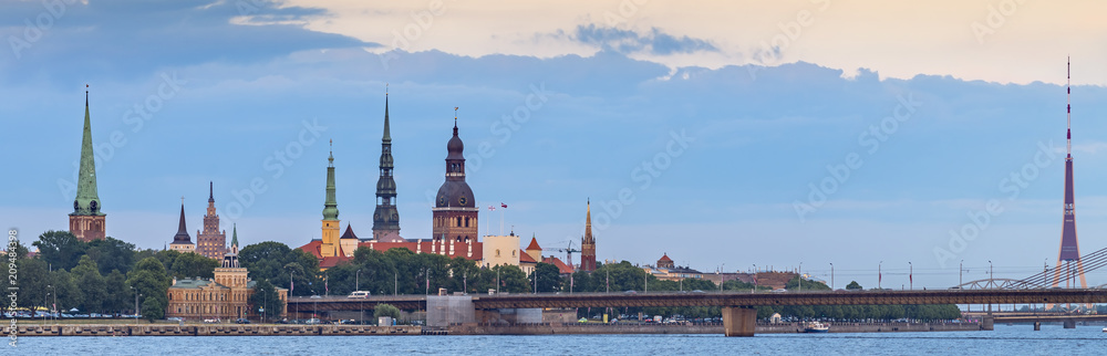 Panoramic view on historical center of old Riga - the capital of Latvia and famous Baltic city with unique medieval and Gothic architecture