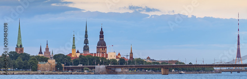 Panoramic view on historical center of old Riga - the capital of Latvia and famous Baltic city with unique medieval and Gothic architecture