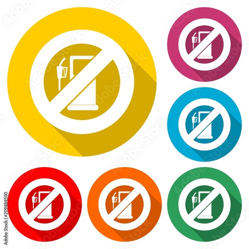 No Gas Sign, No fuel warning sign icon, color icon with long shadow