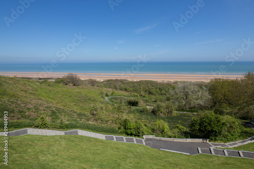 Omaha beach as seen from the American cemetary at Coleville sur Mer, Normandy photo