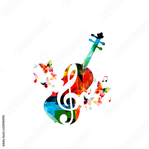 Music colorful background with music notes and violoncello vector illustration design. Music festival poster, creative cello design