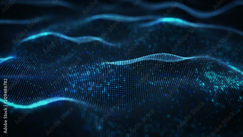 Abstract waves shape of dots. Seamless loop animation 3D render with DOF 4k 4096x2304
