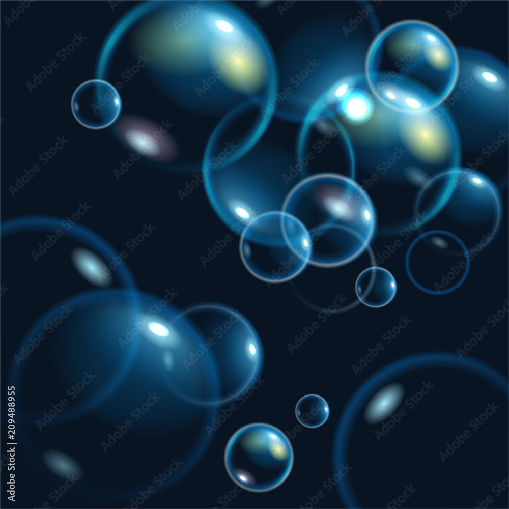 Realistic transparent  soap bubbles with rainbow reflection. Isolated vector illustration.