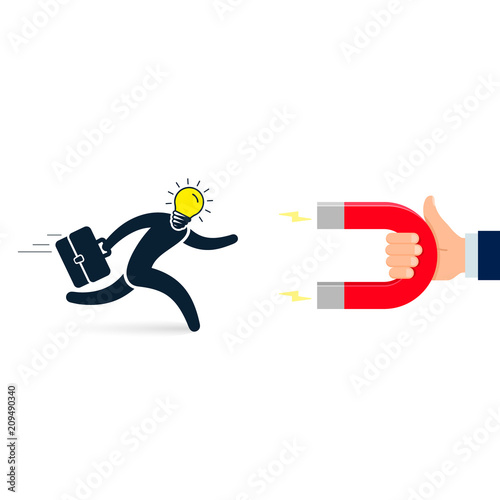 Hand with Magnet attracts talent employee businessman illustration. Concept business vector illustration