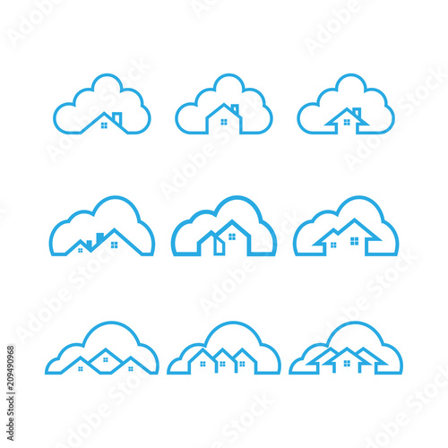 Illustration of cloud house logo icon template
