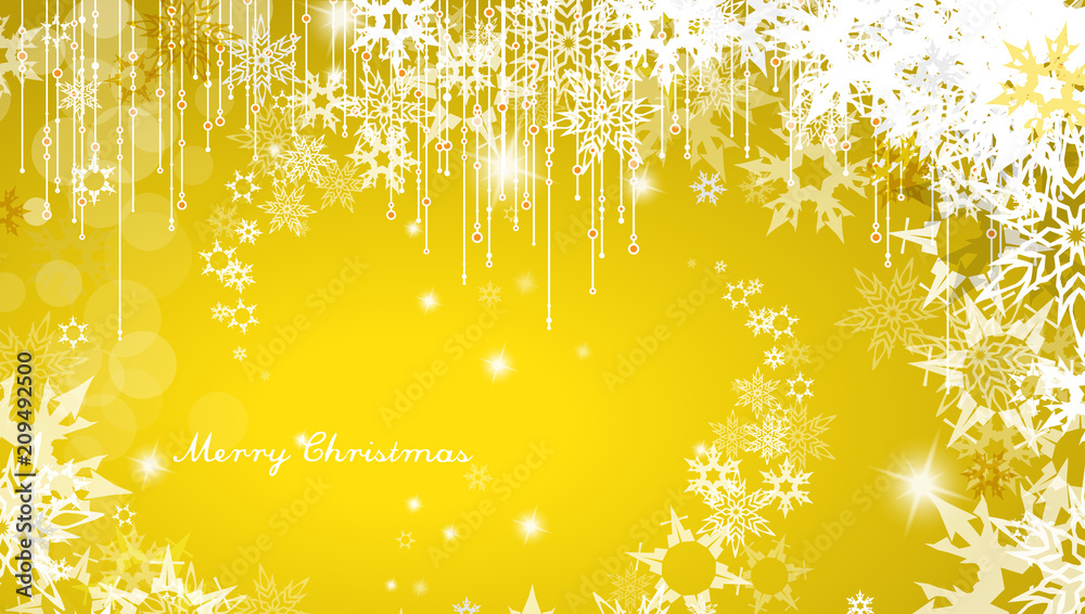 Christmas background with snowflakes and simple Merry Christmas text -  yellow version Stock Vector | Adobe Stock