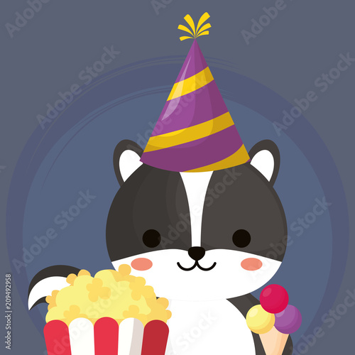 carnival circus design with skunk with party hat over blue background, colorful design. vector illustration