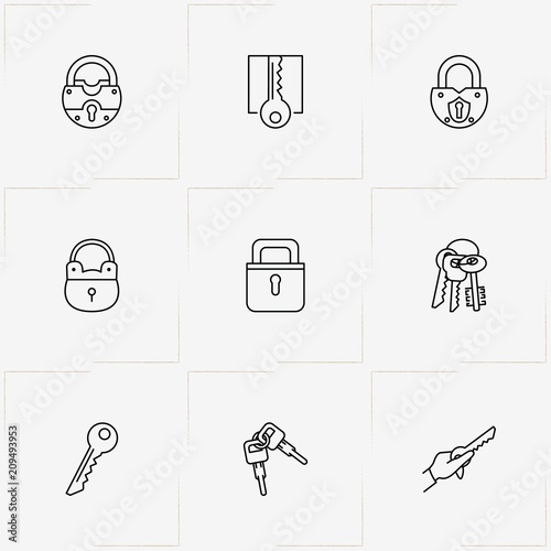 Lock & Key line icon set with keys , lock and key