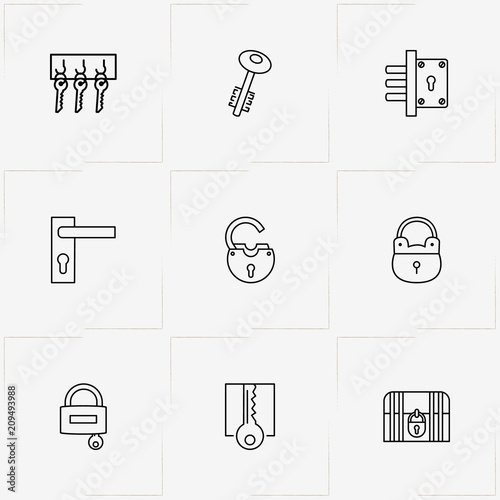 Lock & Key line icon set with key, keys  and lock