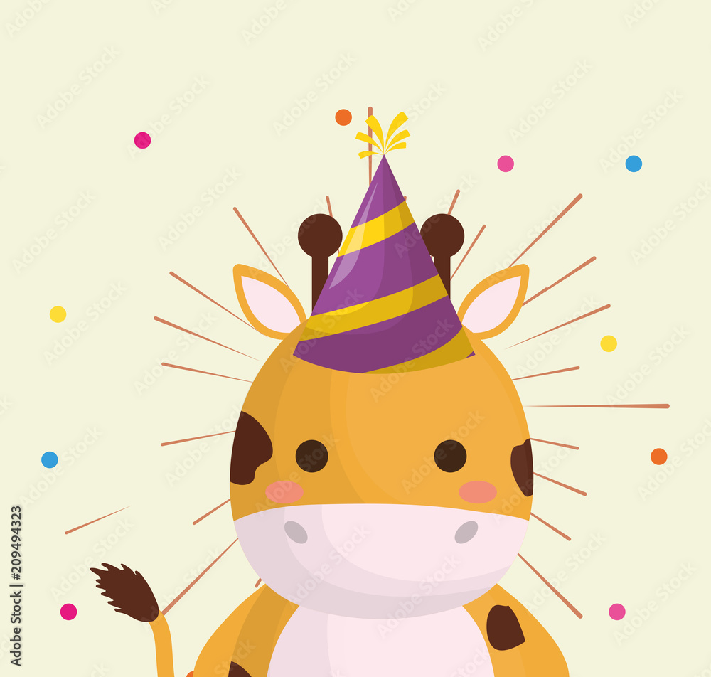 Fototapeta premium carnival circus with giraffe with party hat over white background, colorful design. vector illustration