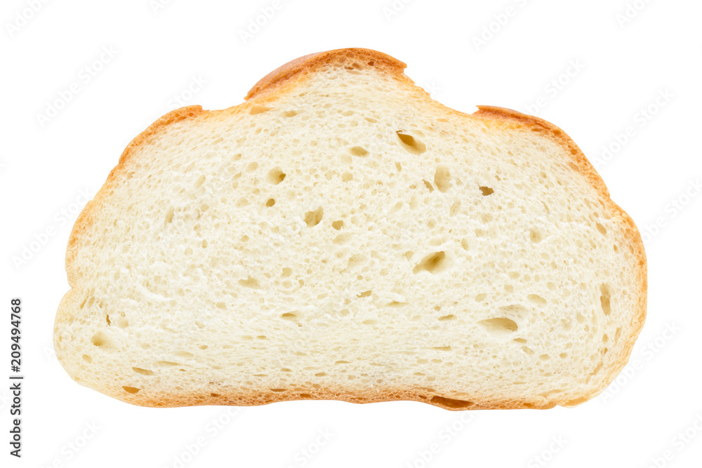 a piece of bread isolated on white background, close up