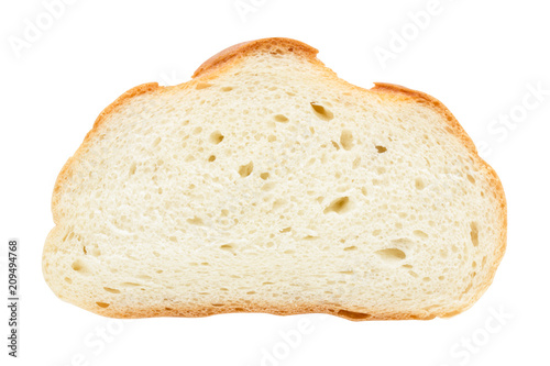 a piece of bread isolated on white background, close up