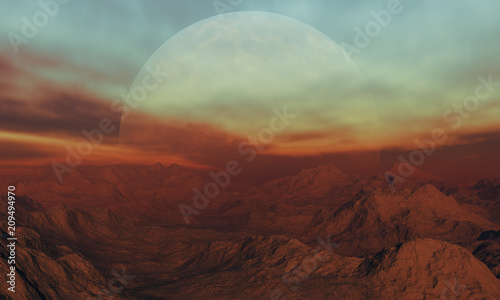 Fototapeta Naklejka Na Ścianę i Meble -  3d rendered Space Art: Alien Planet - A Fantasy Landscape