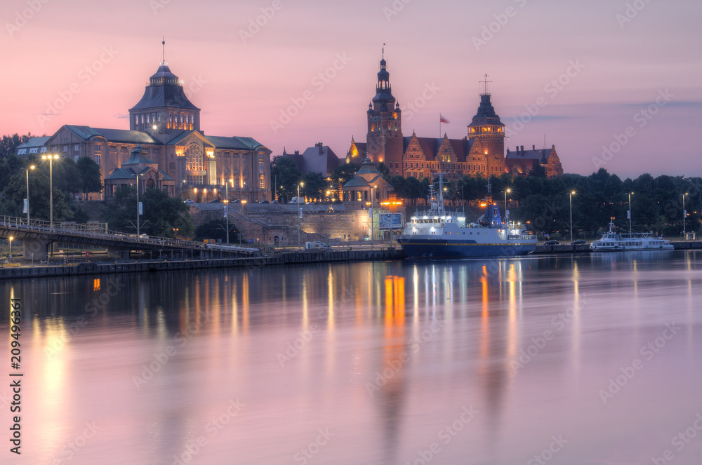 Fototapeta premium Panoramic view of the Chrobry Embankment. Szczecin, Poland.