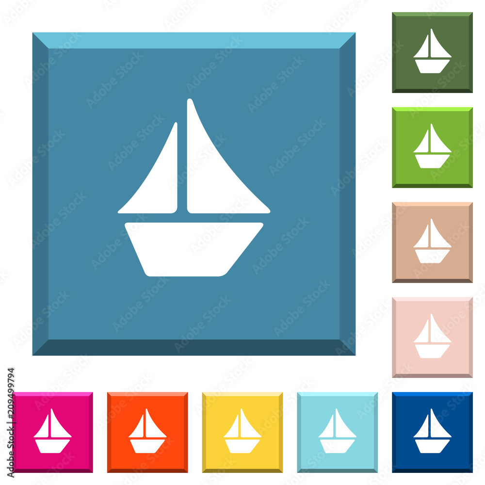 Sailboat white icons on edged square buttons Sailboat white icons on edged square buttons
