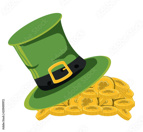 irish top hat and coins over white background, vector illustration