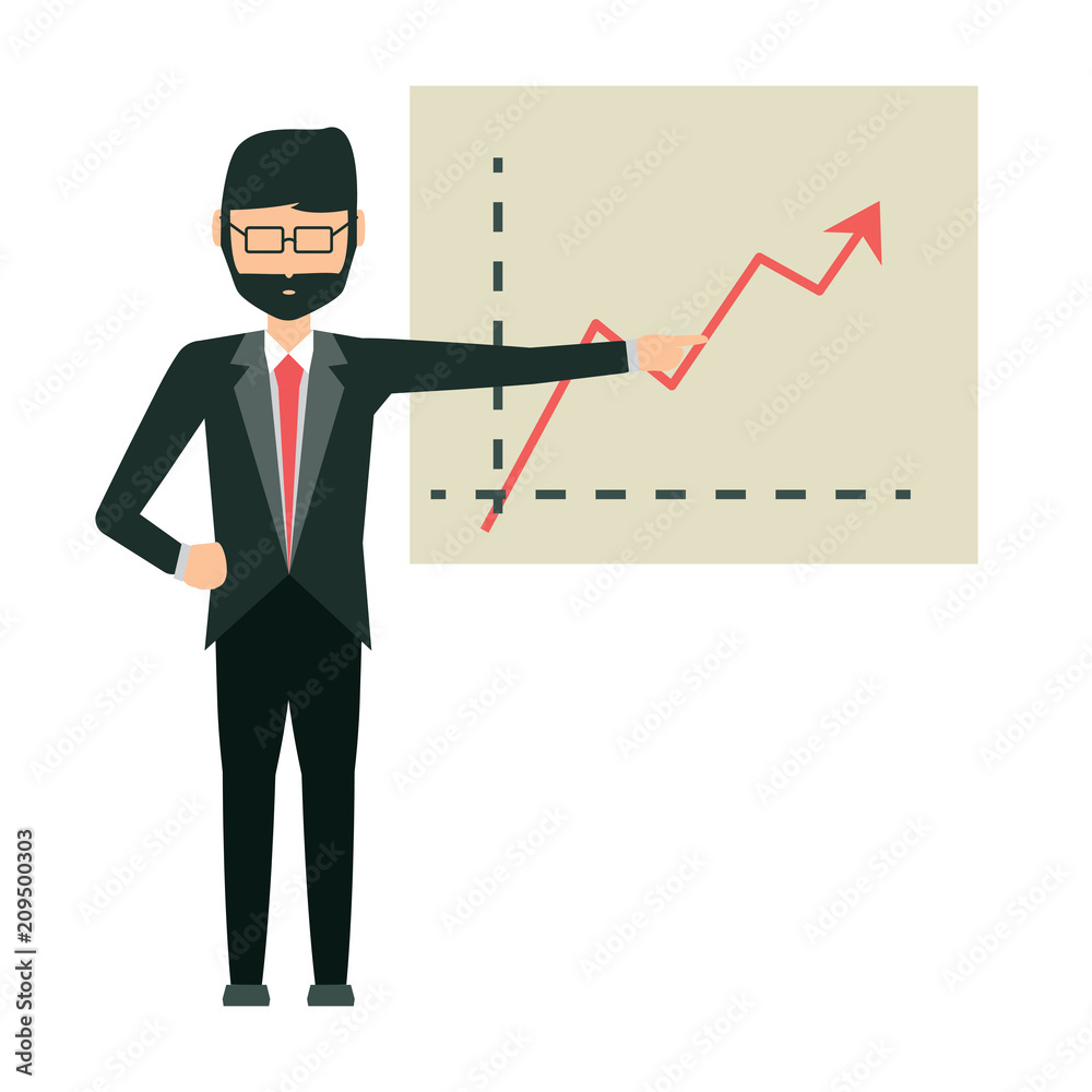 cartoon man showing a financial chart over white background, vector illustration cartoon man showing a financial chart over white background, vector illustration