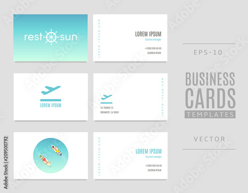 Template of travel business cards. Good for tourists, travel agents and tour operators.