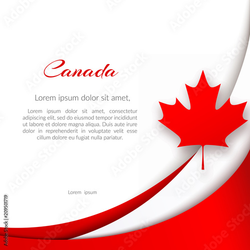 Patriotic poster with the theme Canada flag Wavy red lines and a maple leaf on a white background National patriotic symbol Canadian background for the design of cards posters for Canada Day Vector