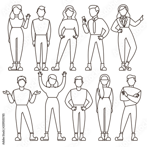 set of linear isolated silhouettes of people. vector illustration.