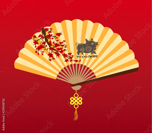 Chinese New Year Background with holding fan