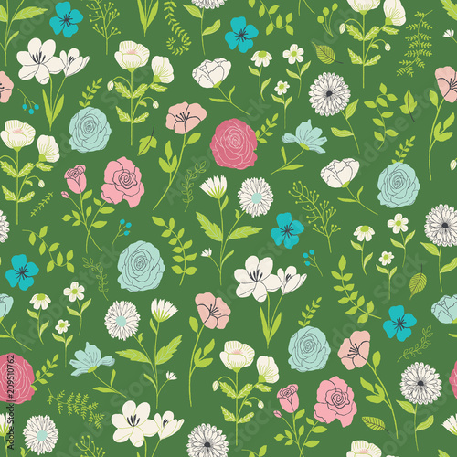 flower garden green vector seamless repeat background