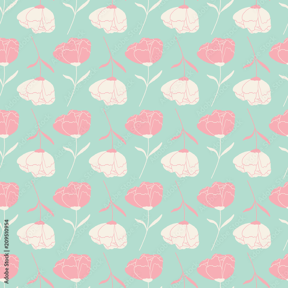 pink and white floral vector seamless repeat pattern