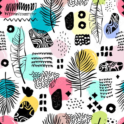 Seamless pattern with hand drawn branches. Eco background.