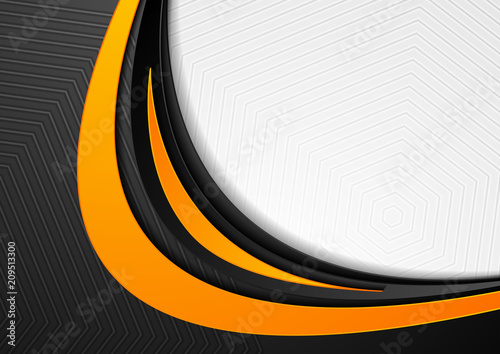 Abstract orange black grey wavy background