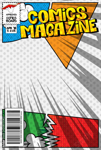 Editable comic book cover with abstract explosion background.