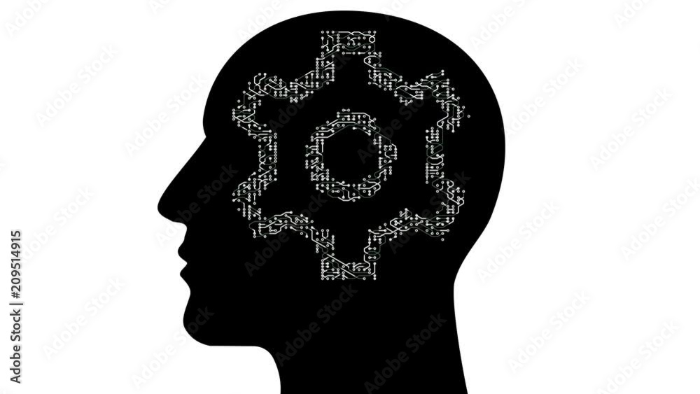 4k Circuit board with electrons forms gear model in AI human brain,people think symbol science,artificial intelligence,cyber futuristic applications. 4k Circuit board with electrons forms gear model in AI human brain,people think symbol science,artificial intelligence,cyber futuristic applications.