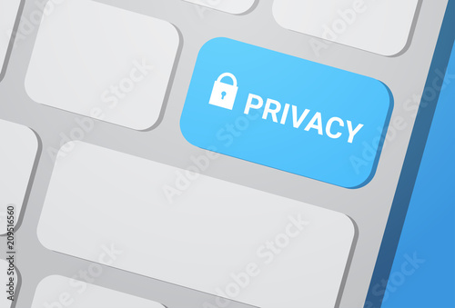 General Data Protection Regulation GDPR on computer keyboard privacy button server secuirity guard flat vector illustration photo