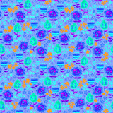 Summer Flower Seamless Pattern on Purple Background. Fantasy Floral Seamless Pattern in Blues. Fantasy Floral Meadow Under the Moon Pattern for Print, Background, and Textile.