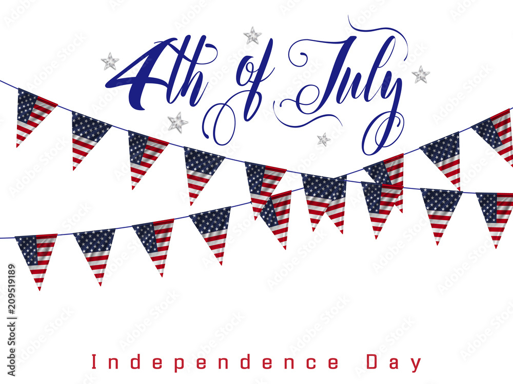 Obraz premium 4th of July, american independence day celebration background with silver star and flag of the USA. Vector illustration.