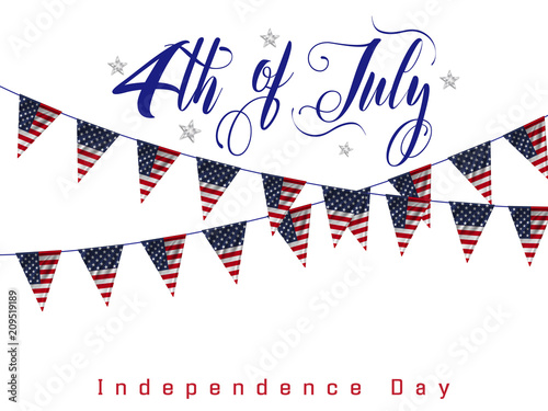 4th of July, american independence day celebration background with silver star and flag of the USA. Vector illustration.