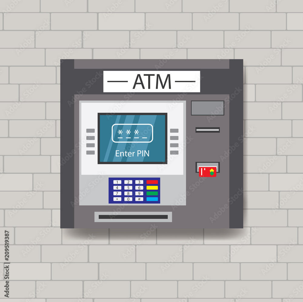 ATM machine on a brick wall Stock Vector | Adobe Stock