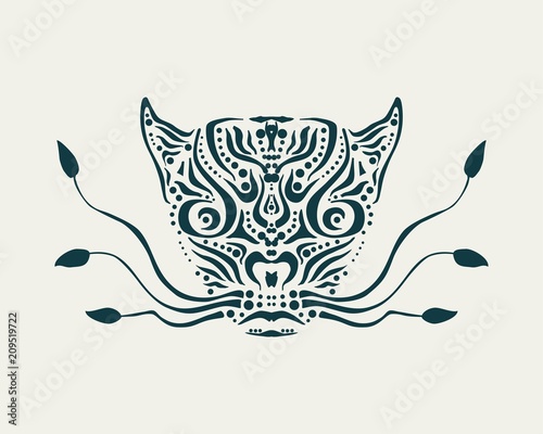 Fototapeta Naklejka Na Ścianę i Meble -  Ornamental tattoo wild cat head. Abstract hand drawn style