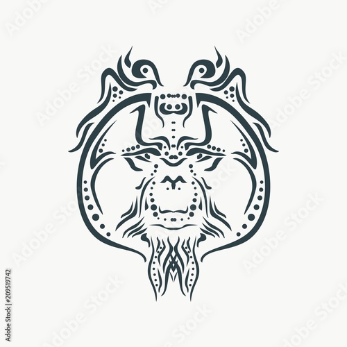 Fototapeta Naklejka Na Ścianę i Meble -  Ornamental tattoo orangutan head. Abstract hand drawn style