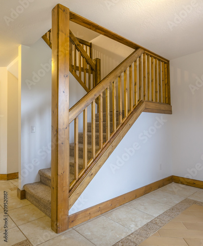 Wooden banister and column in home