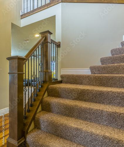 Wooden banister in home in Lehi