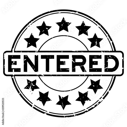 Grunge black entered word with star icon round rubber seal stamp on white background