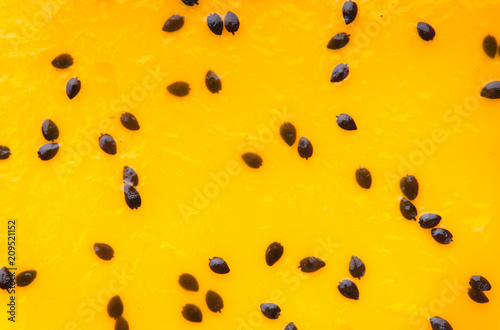 Closeup of a passion fruit cheesecake 