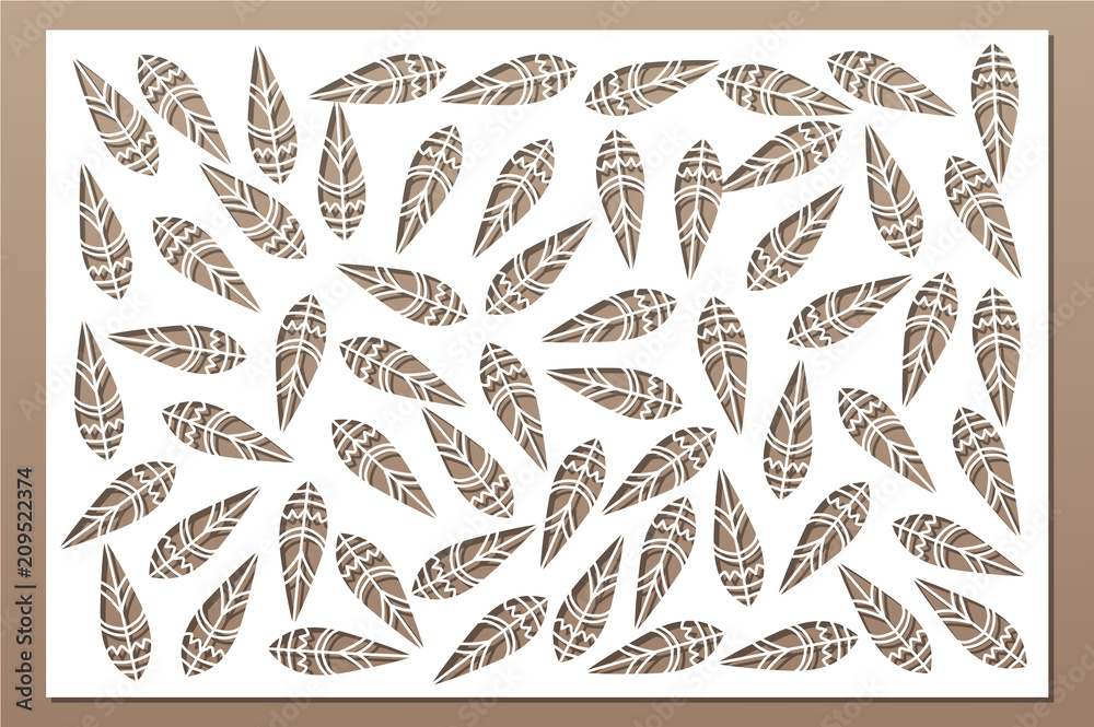 Obraz premium Decorative card for cutting. Ethnic national pattern. Laser cut panel. Ratio 2:3. Vector illustration.