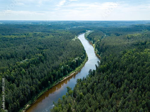drone image. aerial view of snake river in deep green forests