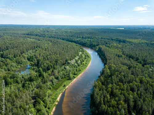 Fototapeta Naklejka Na Ścianę i Meble -  drone image. aerial view of snake river in deep green forests