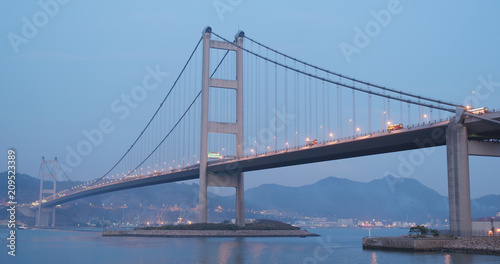 Fototapeta Naklejka Na Ścianę i Meble -  Tsing Ma bridge in Hong Kong at sunset