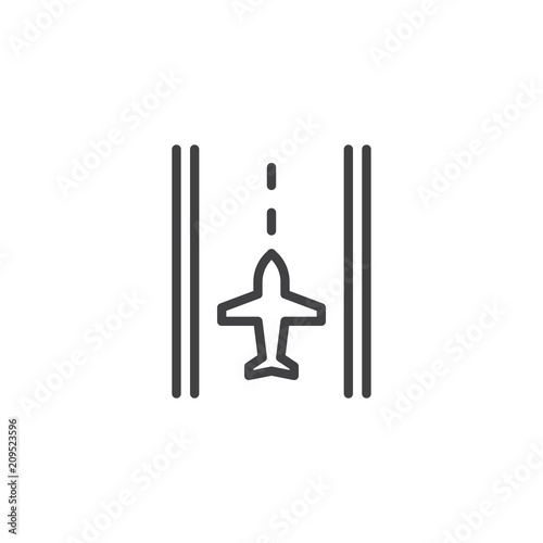Airport runway outline icon. linear style sign for mobile concept and web design. Runway and airplane simple line vector icon. Symbol, logo illustration. Pixel perfect vector graphics