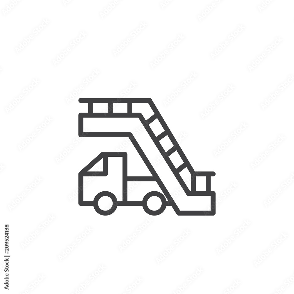 Aircraft stairs outline icon. linear style sign for mobile concept and web design. Airport stairs car simple line vector icon. Symbol, logo illustration. Pixel perfect vector graphics