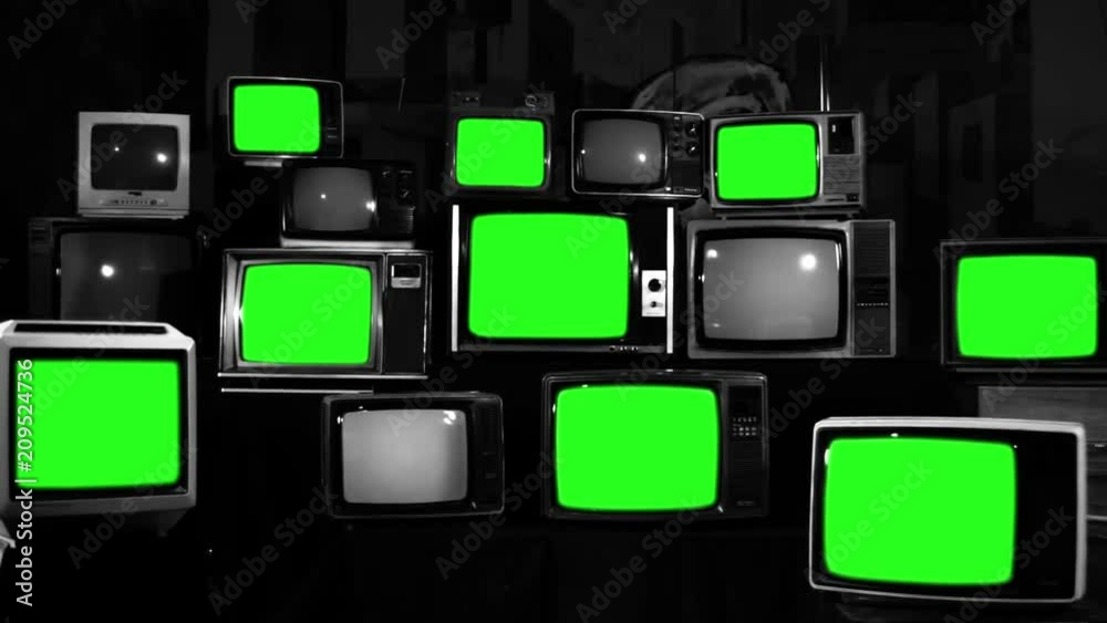Many Tvs Green Screen. Black and White Tone. Zoom In. You can replace